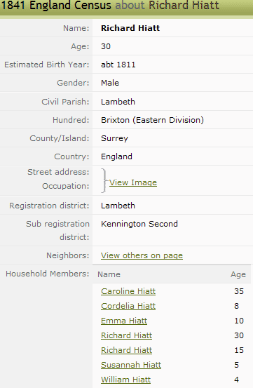 Hiatt 1841 England Census