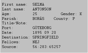 Selma 1895 emmigration