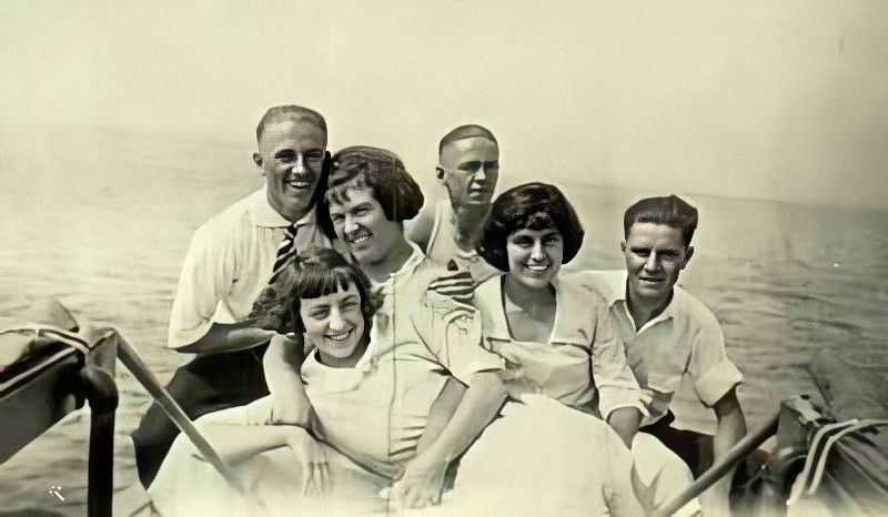 Edith with Marion and Victor on a boat