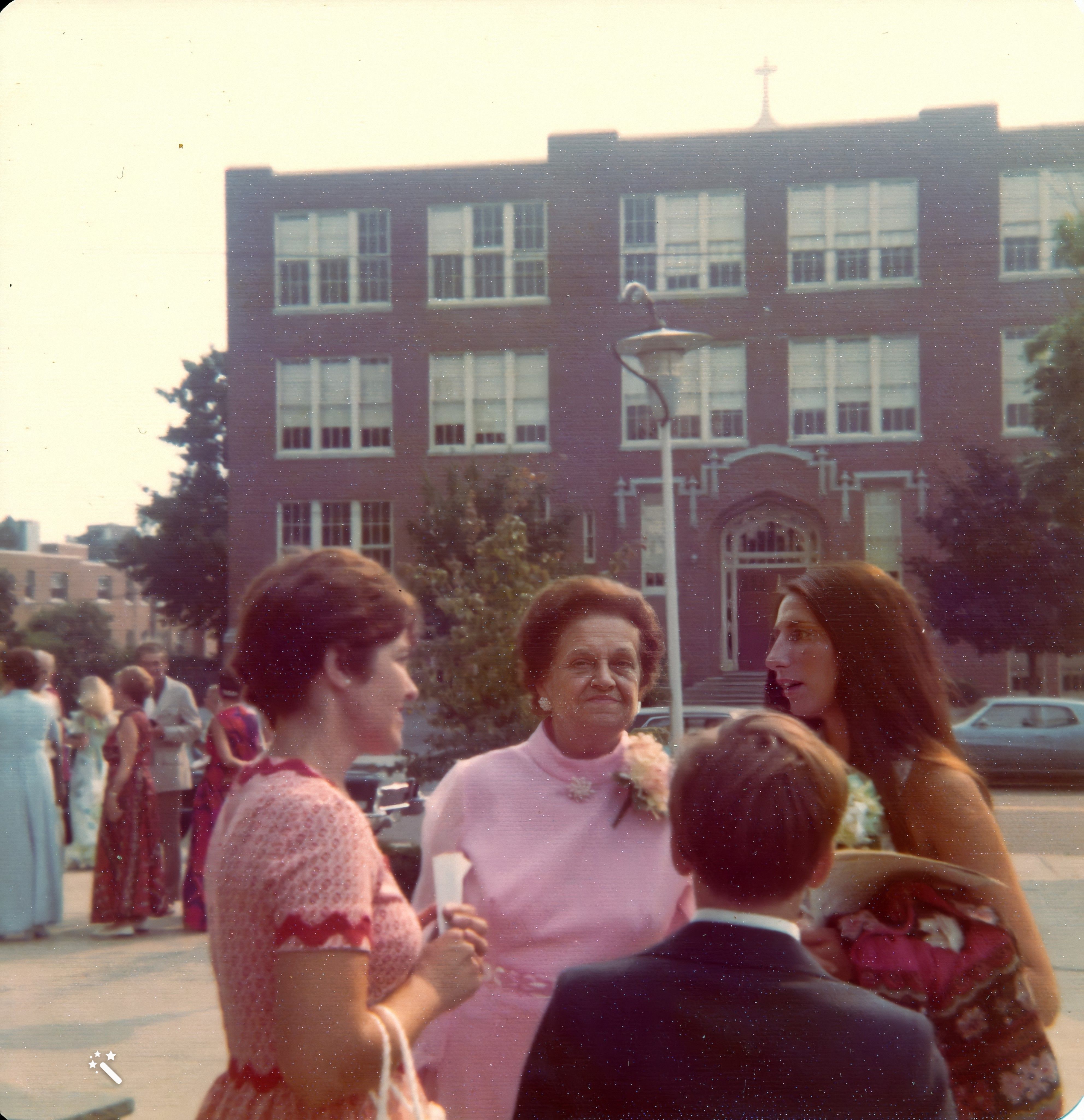 Edith outside church with Arlene