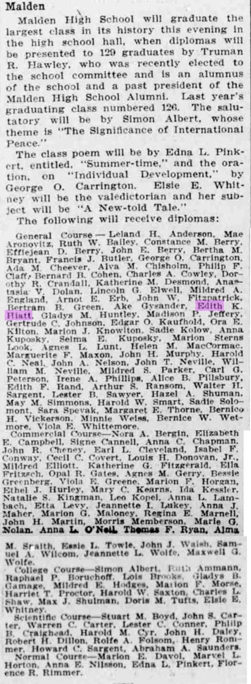 Malden High School Graduation 1914
