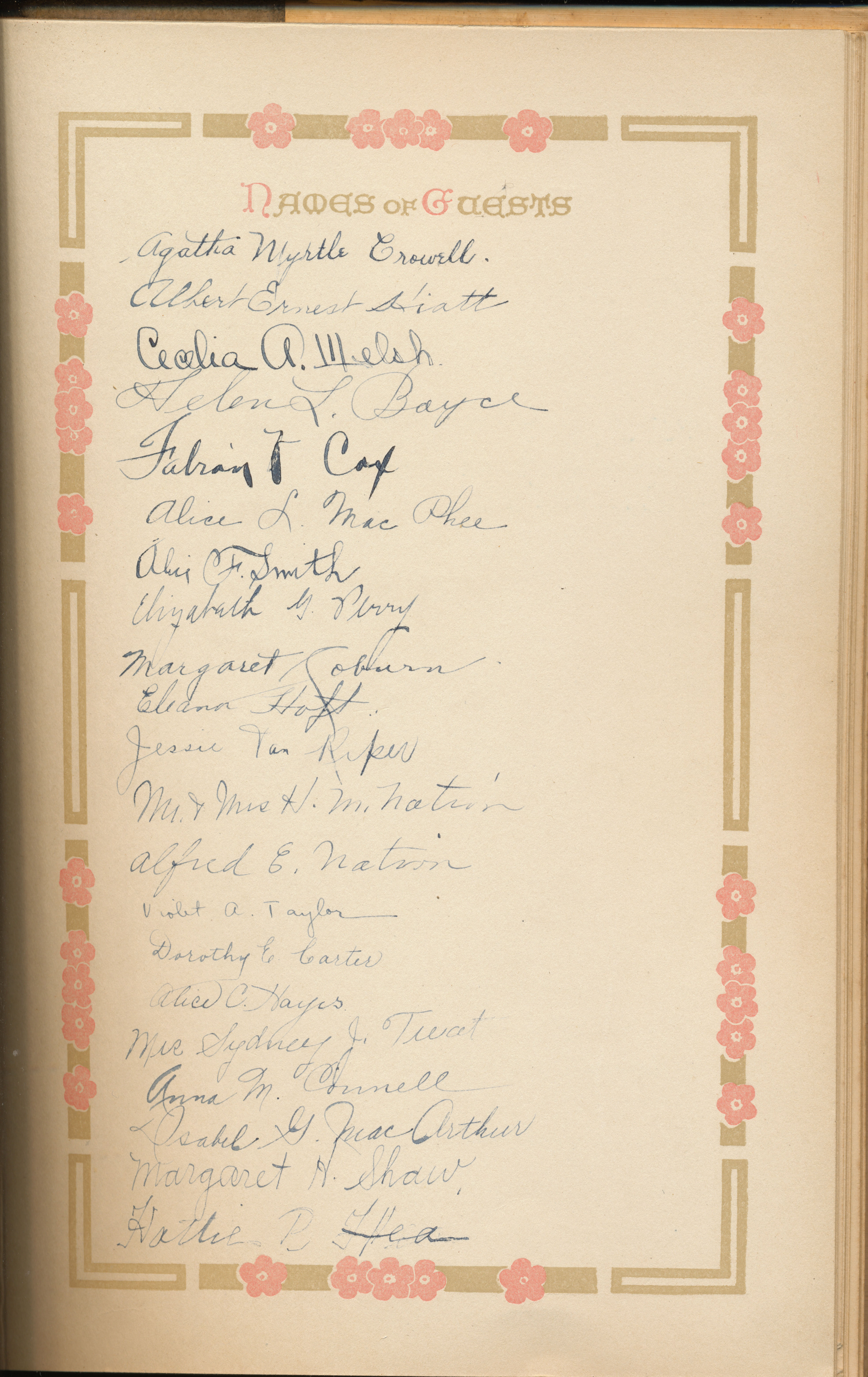 Guest book with  signatures