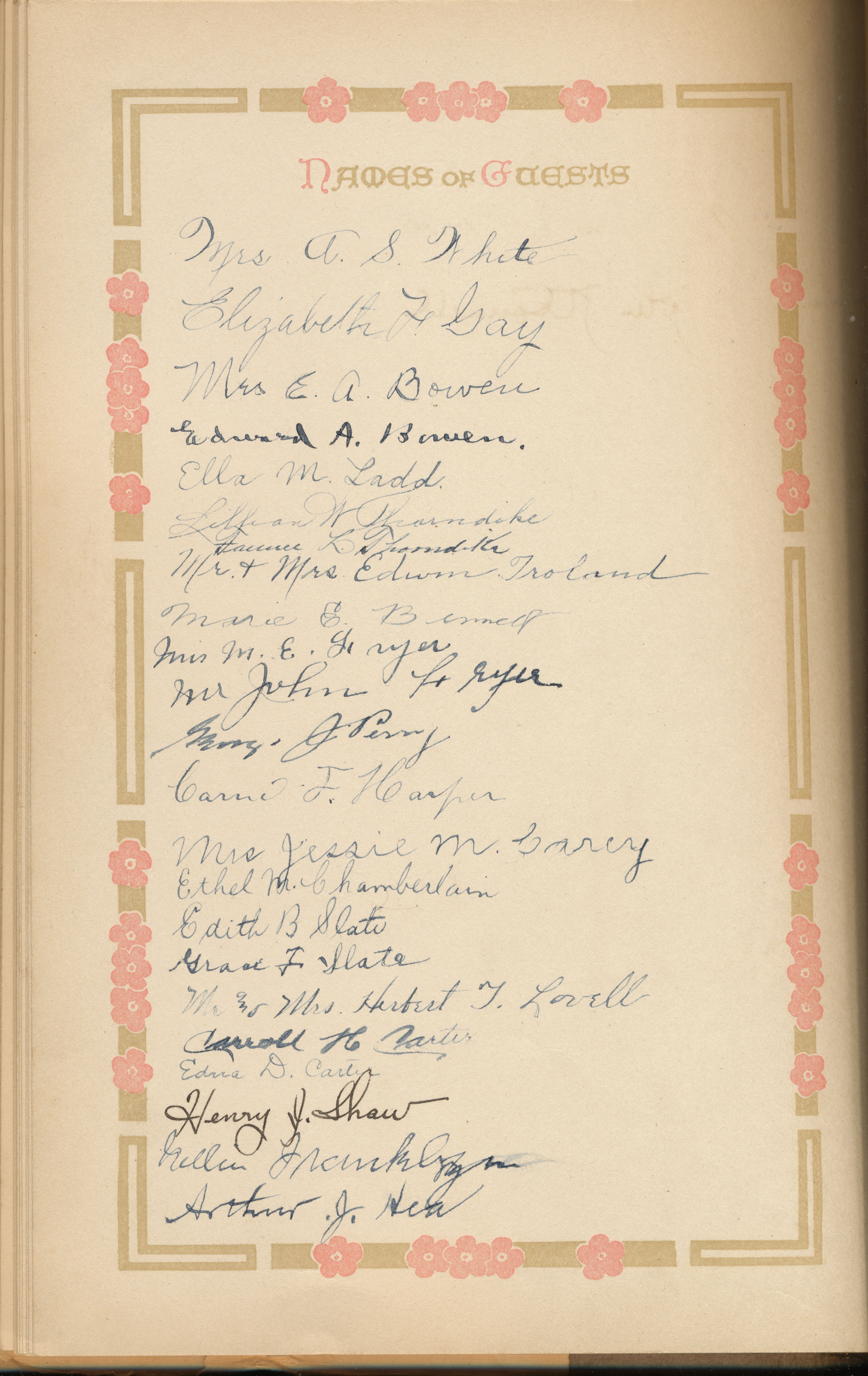 Guest book with  signatures