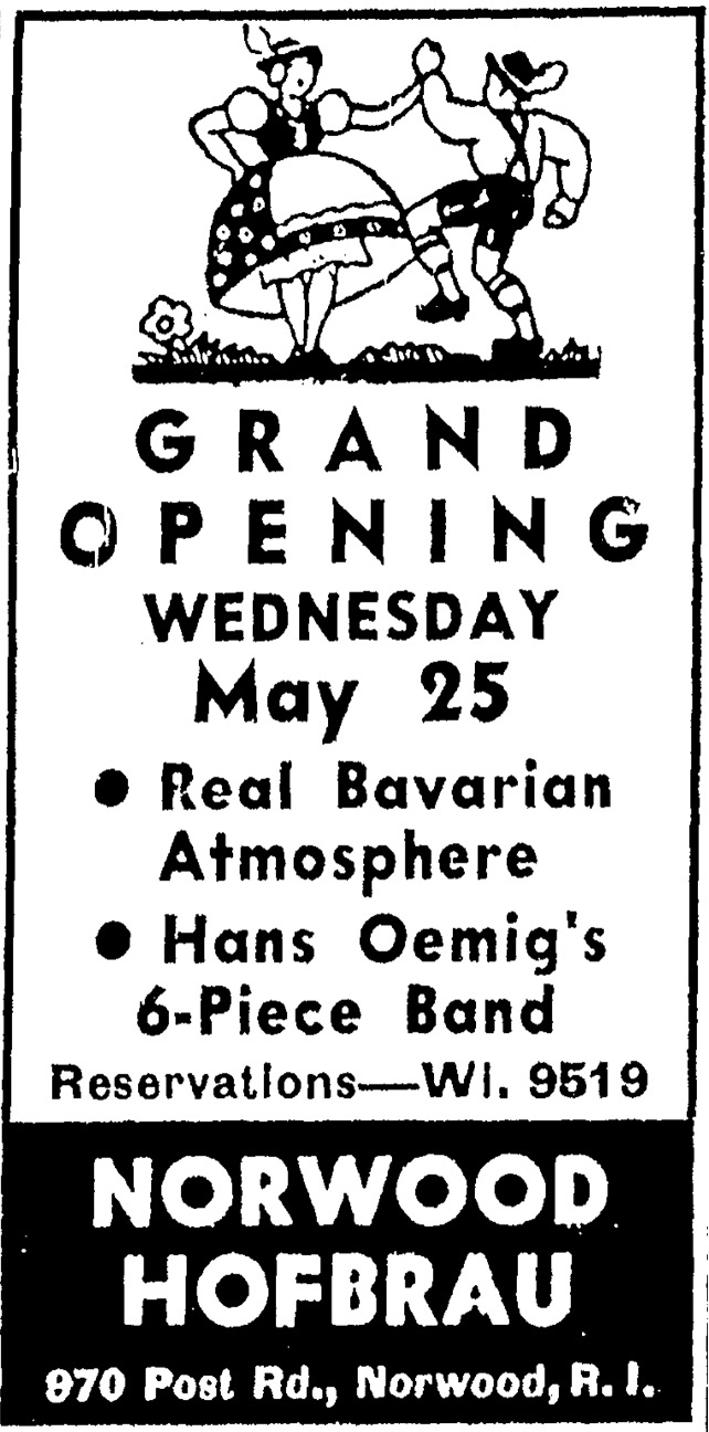 Norwood Hofbrau grand opening ad