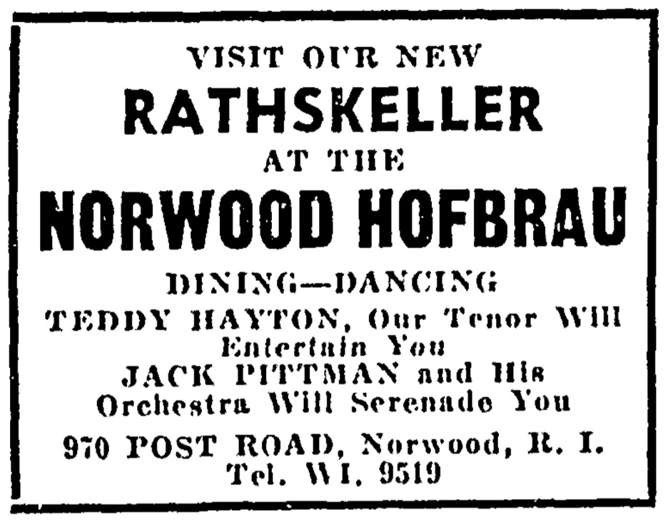 Norwood Hofbrau Rathskeller grand opening ad