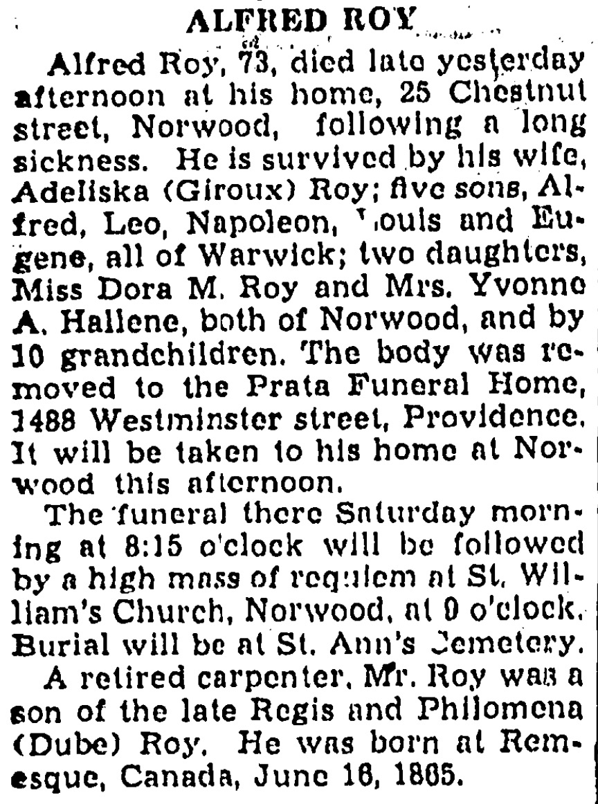 Alfred Roy Obituary