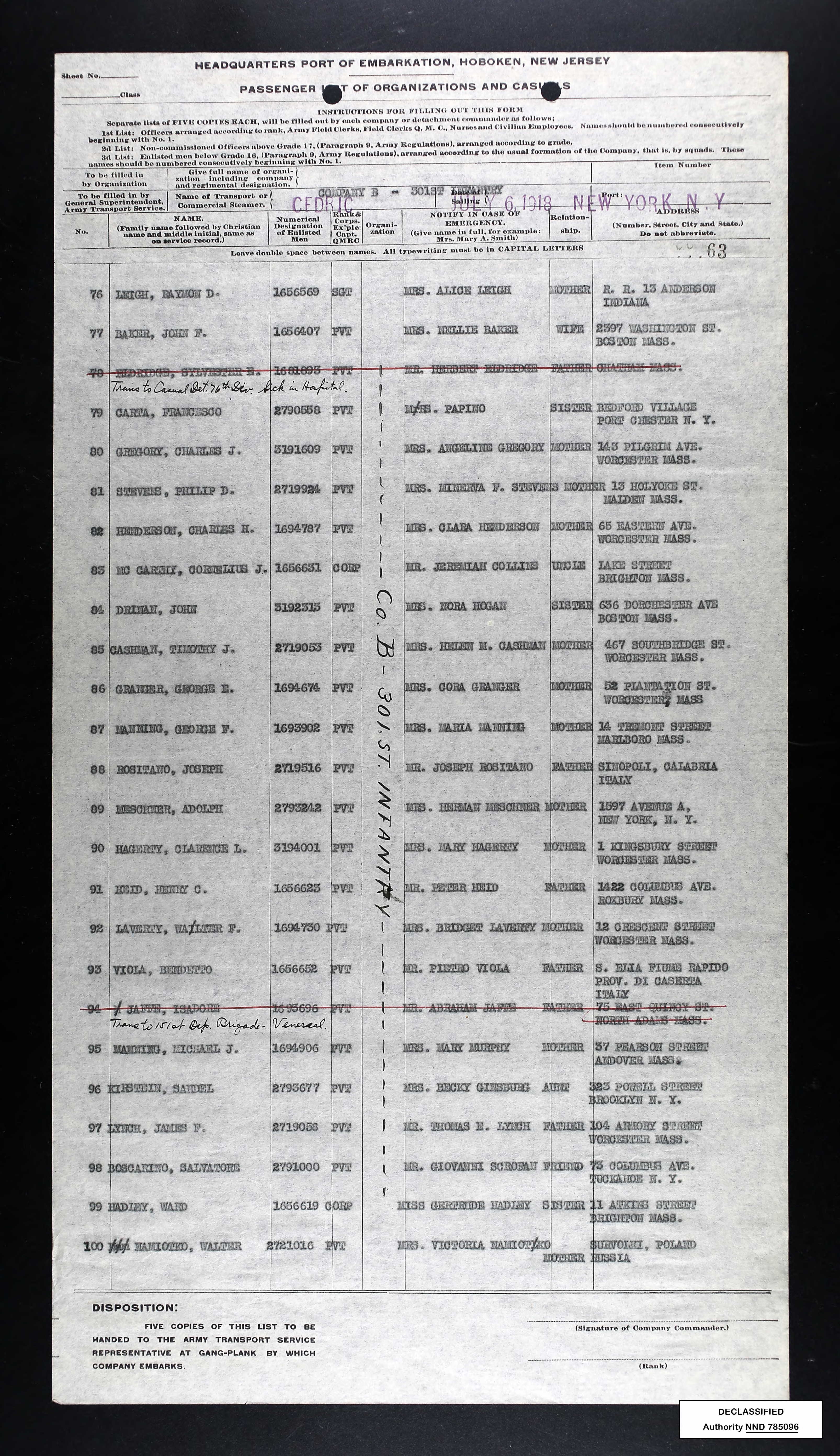 Philip on passenger list for Cedric