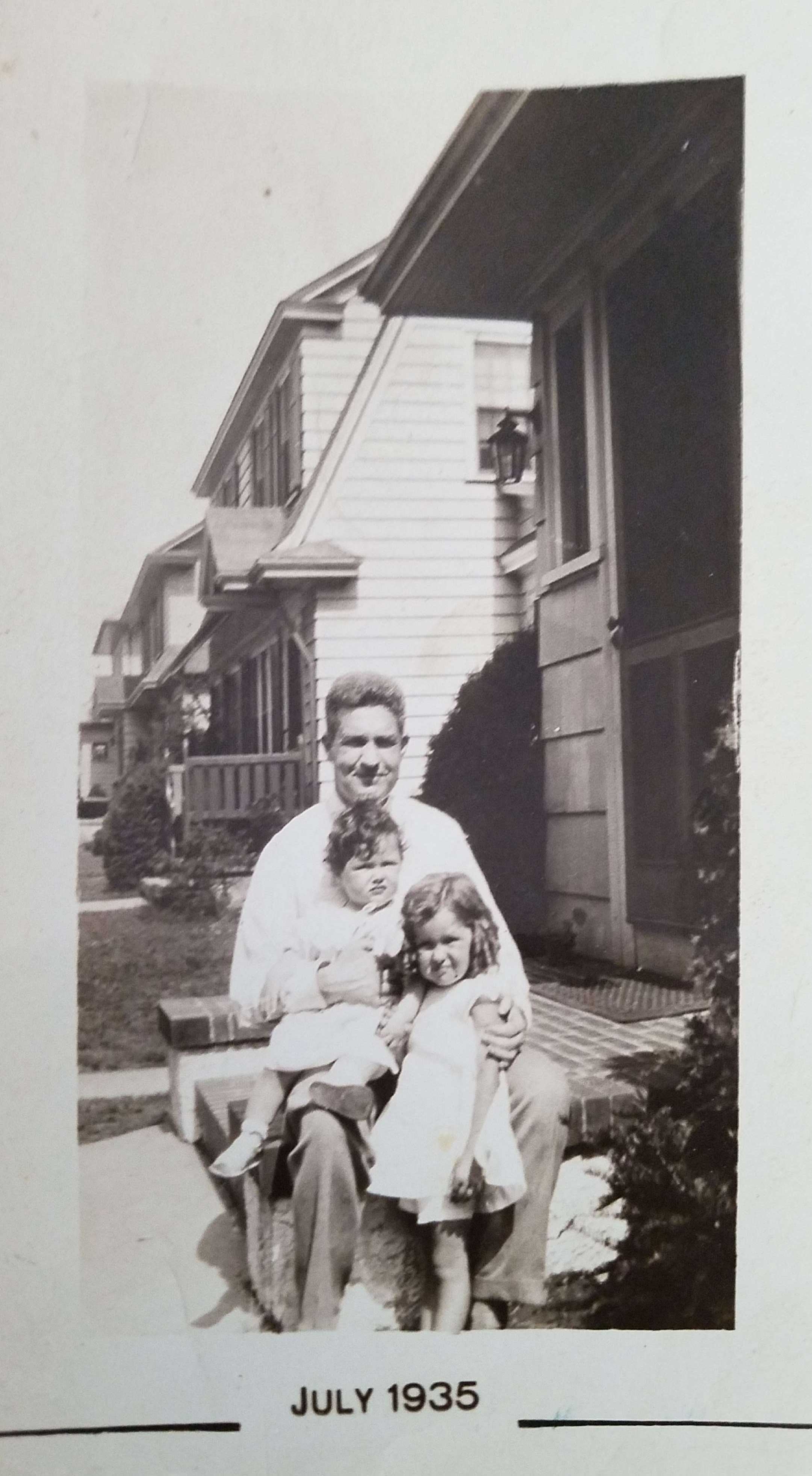 Philip with Diana and Arlene on front steps at 92 Glen Avenue
