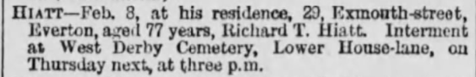 Richard Hiatt death in the Liverpool Mercury