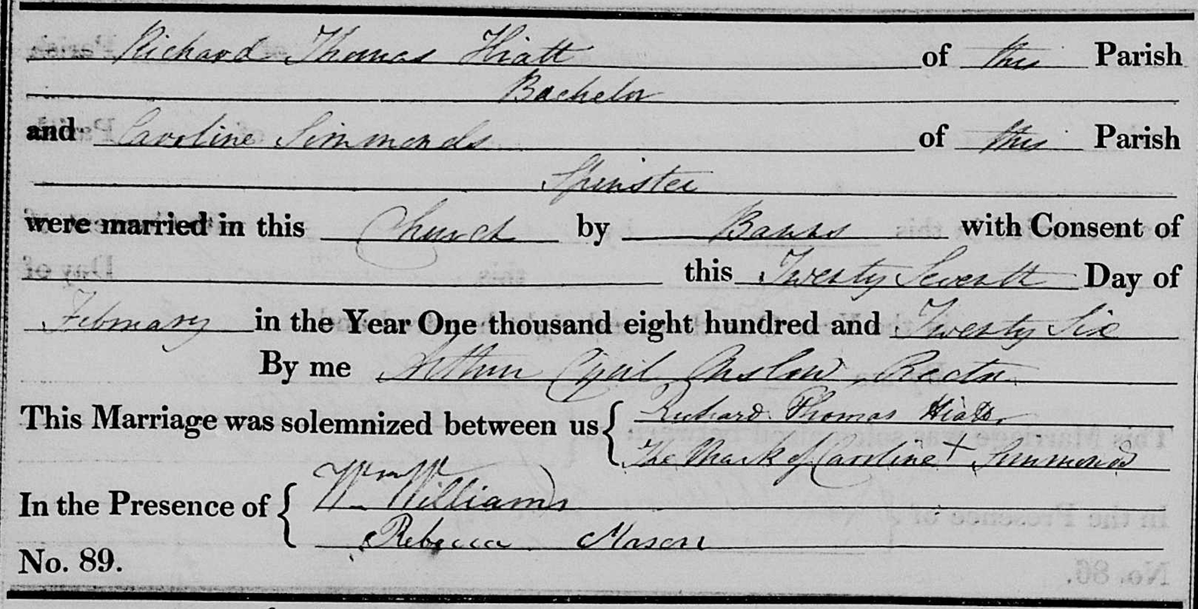 marriage of Richard Hiatt and Caroline Simmonds